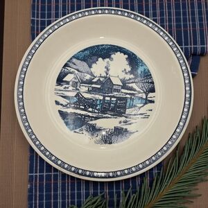 Vintage Watkins Decorative Pie Baker Plate Christmas Scene Winter